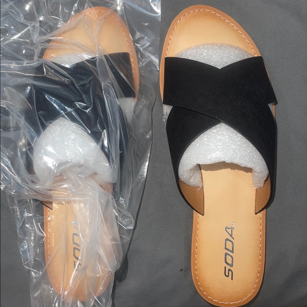 Black cross over sandals